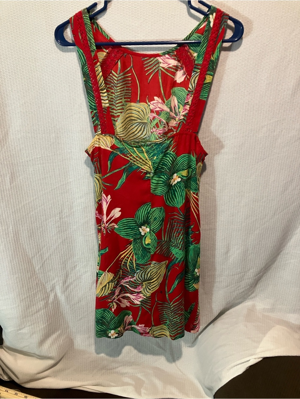 Roxy Red Tropical Print Dress with Green Accents - Picture 11 of 11